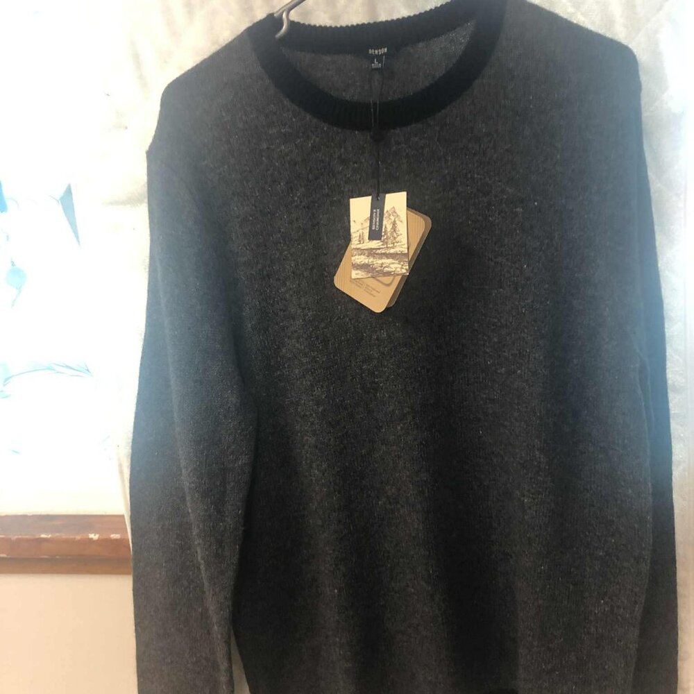 NEW-BENSON Cotton and Lambswool Grey and Blue   Wm sweater- large